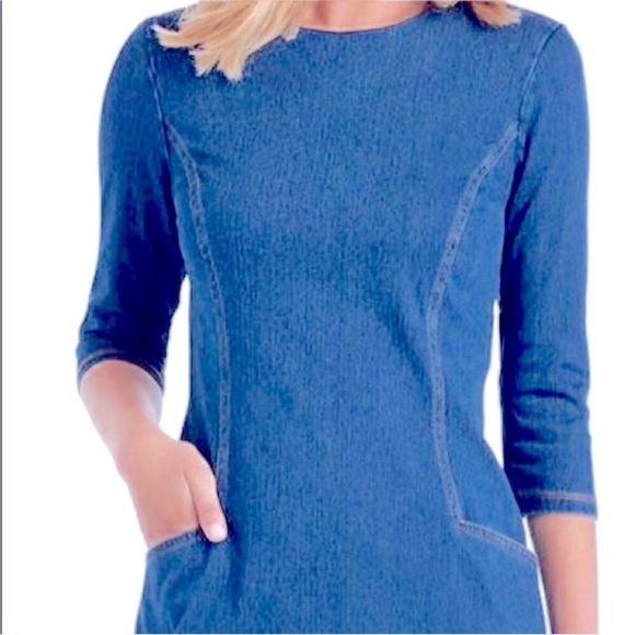 J. McLaughlin Large Denim Catalyst 3/4 Sleeve Sheath Dress - Picture 6 of 6
